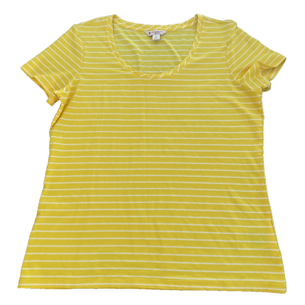 Brooks Brothers Red Fleece Yellow White Classic Striped Tee Scope Neck Large